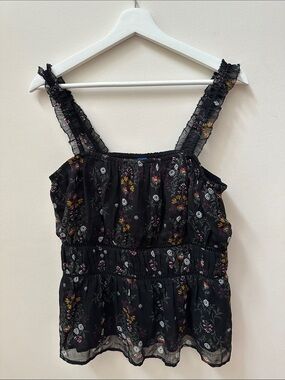 NWT Old Navy Black Floral Ruffle-Shoulder Camisole